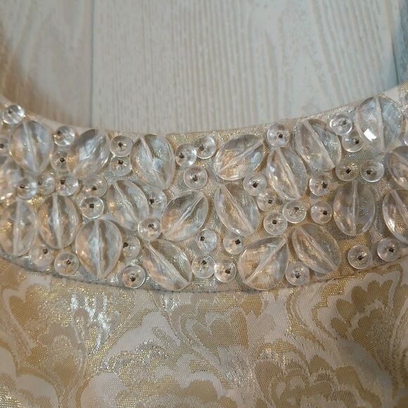 Nordstrom Maggy London Petites Size 6P Gold Beige Floral Pattern Beaded Dress - Picture 4 of 11